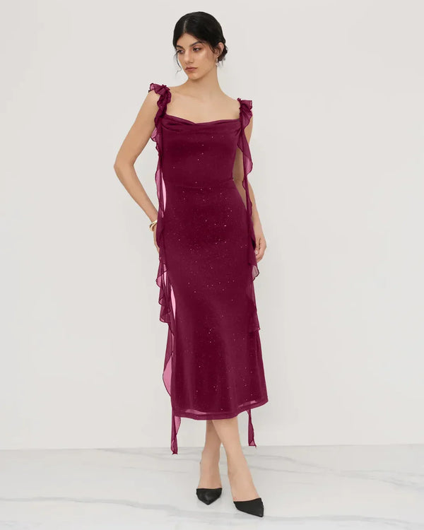 birthday ladiesevening dresses Chic A line Spaghetti Straps Christmas Dress Burgundy Birthday Dresses –  SweetDress main image 1