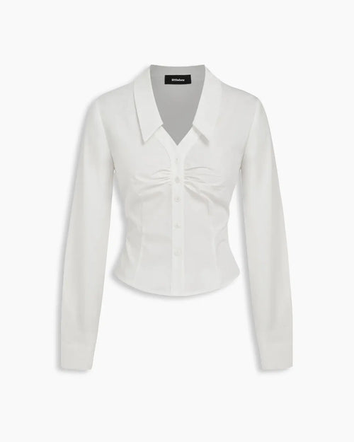 Collared Cinched Full Sleeve Shirt in White