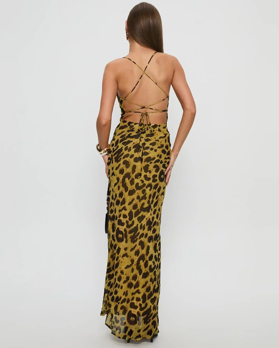 Leopard Print Backless Strappy Maxi Dress Leopard Print Backless Strappy Maxi Dress