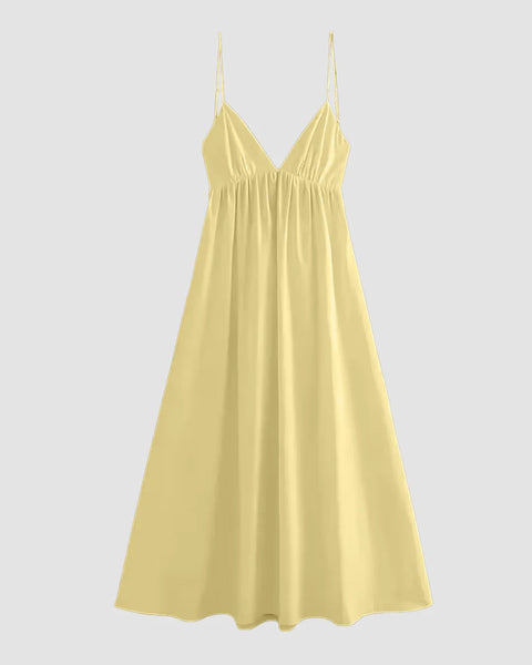Solid Color Backless Spaghetti Strap Sleeveless Dress in Vanilla