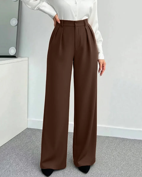 Rust High-Waist Pleated Wide-Leg Flowy Trousers