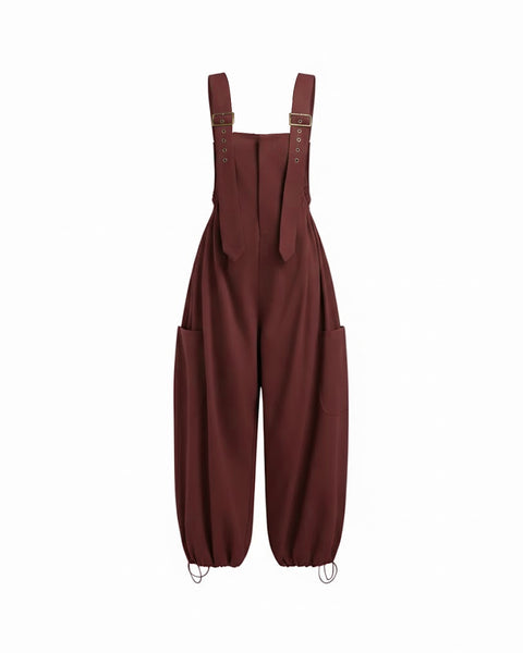 Square Neck Drawstring Wide Leg Jumpsuit in Maroon