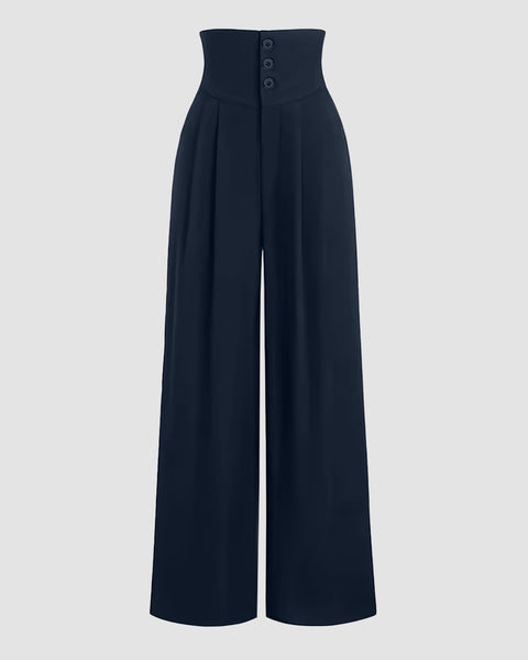 Solid Color Stylish Casual Long Pants in Navy Blue