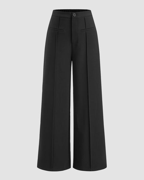 Mid Rise Elastic Waist Trousers in Black