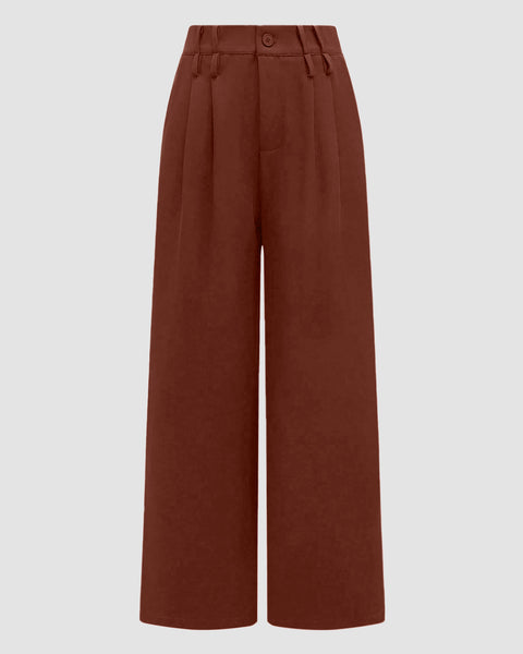 Wide Leg Pants Loose Straight Leg Trousers in Rust Brown