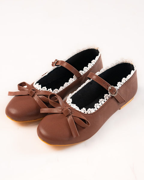 Mary Jane Flats With Bow Detail in Brown