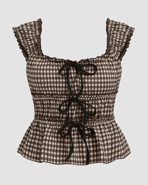 Gingham Bowknot Sleeveless Top