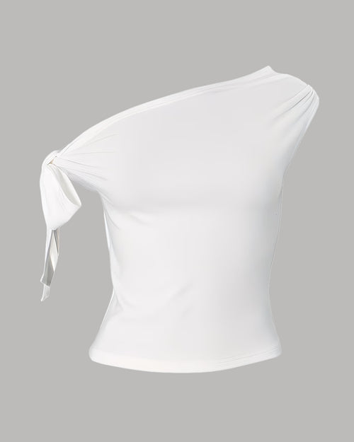 Shoulder Twisted Strap Asymmetrical Tank Top in White