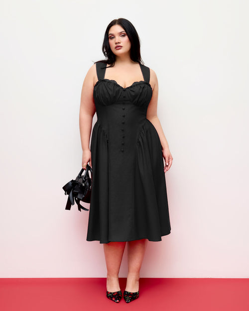 Sweetheart Neck Ruffled Lace Up Flared Maxi Dress Curve & Plus in Black