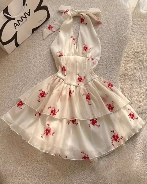 Coquette Ruffle Halter Mini Dress