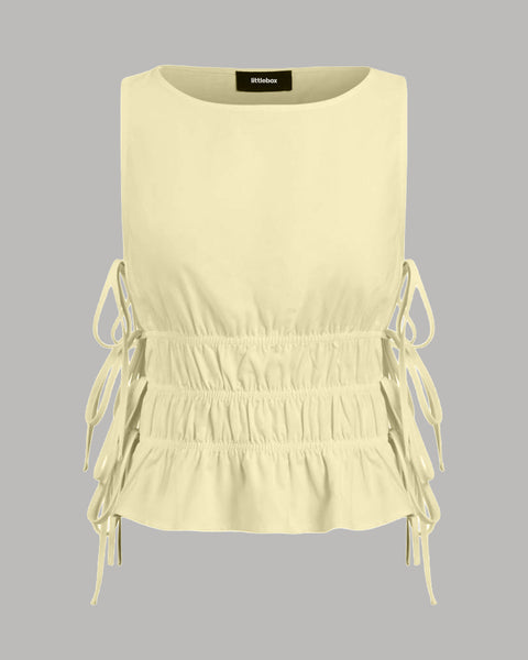 Boat Neck Plain Knotted Cami Top in Vanilla