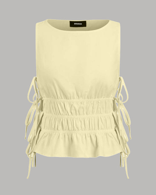 Boat Neck Plain Knotted Cami Top in Vanilla