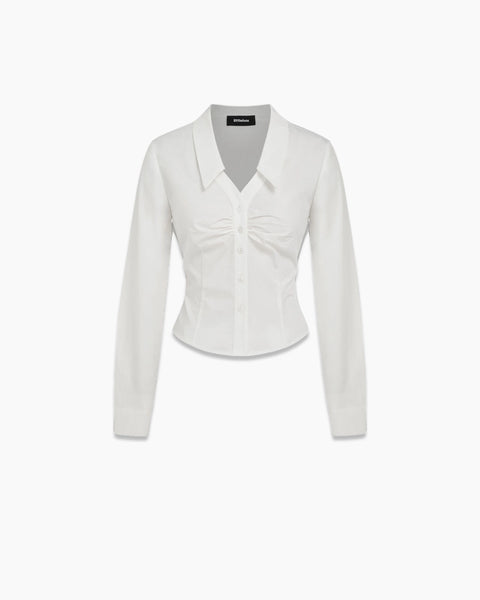 Collared Cinched Full Sleeve Shirt in White
