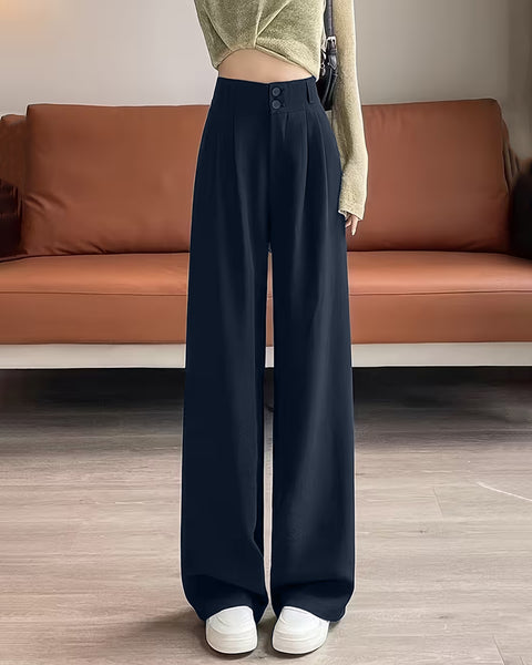 Straight Leg Trousers in Navy Blue