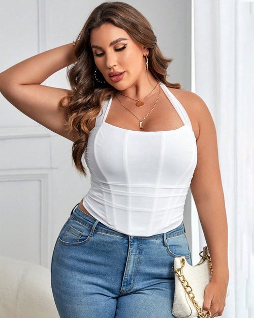 Corset Backless Fitted Top Curve & Plus in White