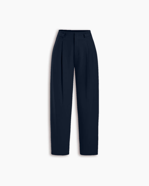 Mid Rise Tapered Trousers in Navy Blue