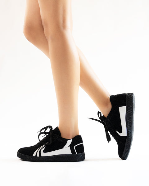 Striped Soft Laced Sneakers in Black