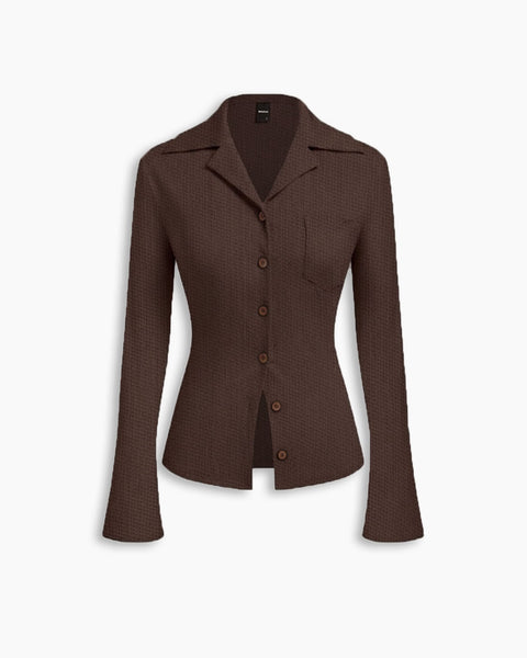 Collar Bell Sleeve Button Shirt in Coffee