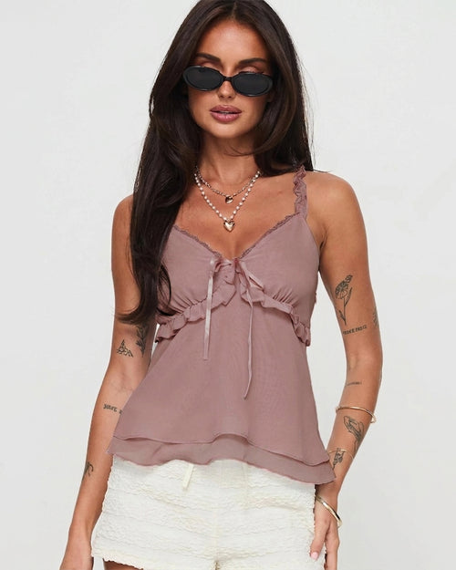 Ruffle Strap Camisole Tank Top in Pink