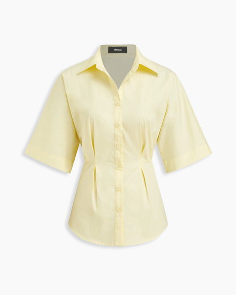 Ruched Cinched Waist Split Shirt in Vanilla