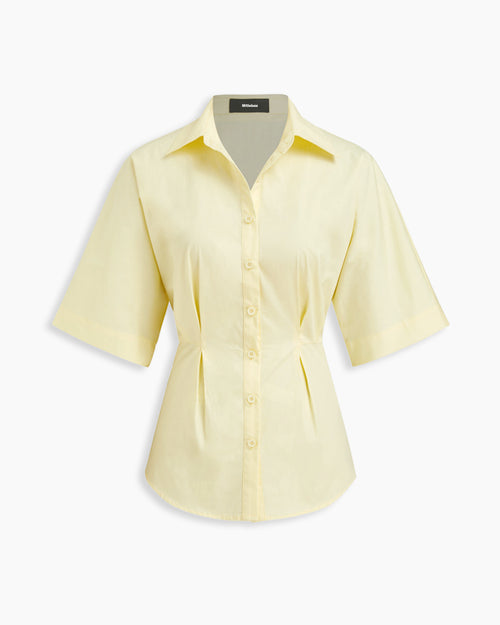Ruched Cinched Waist Split Shirt in Vanilla