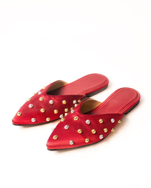 Pointed Embellished Mule Flats