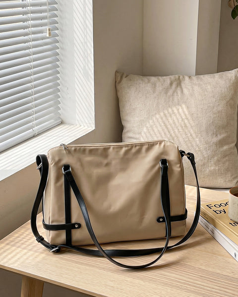 Functional Shoulder Bag With Contrast Strap Detail in Cream