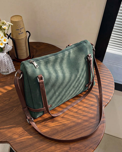 Soft Structured Shoulder Bag in Olive Green