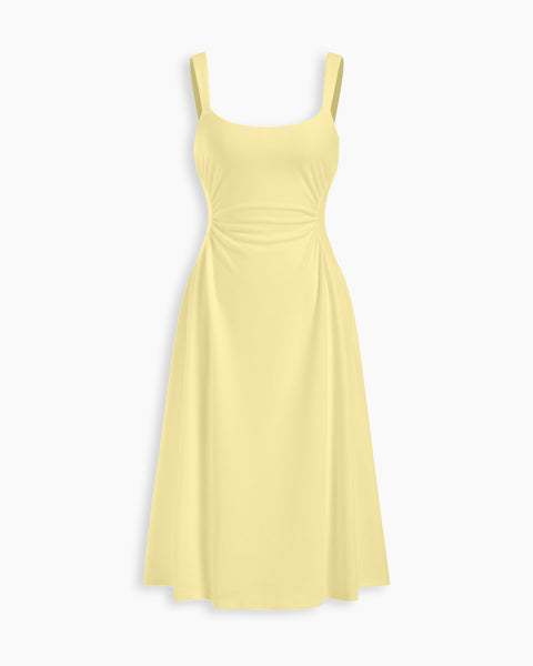 Scoop Neck Fit and Flare Sleeveless Midi Dress in Vanilla Front View for Women | Littlebox India