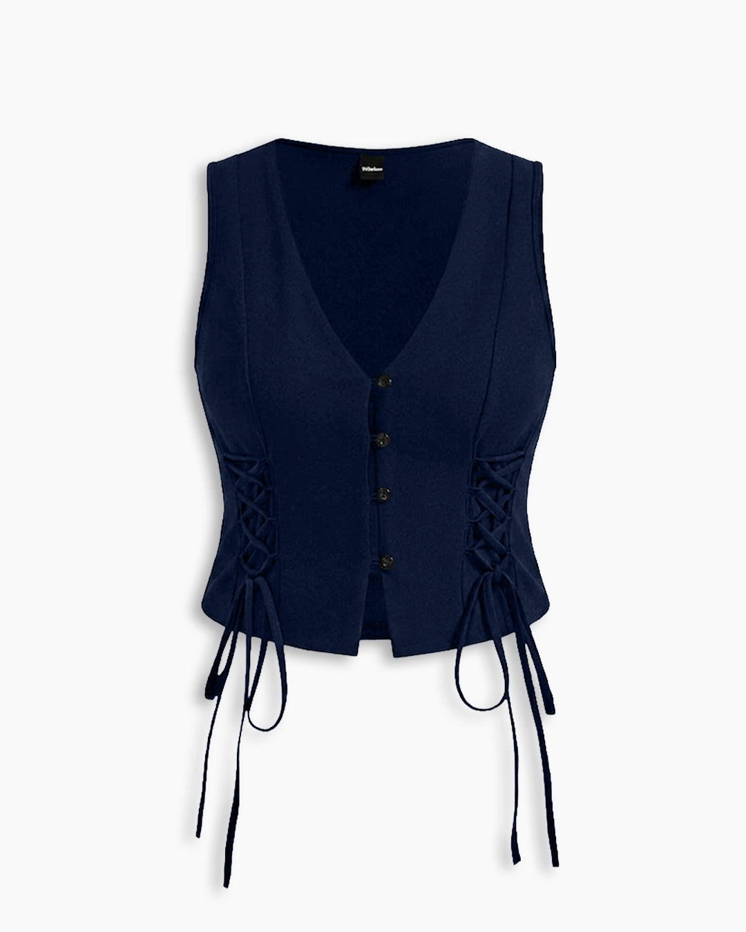Cross Tie Strap Side Strap Crop Tank Top Curve and Plus In Navy