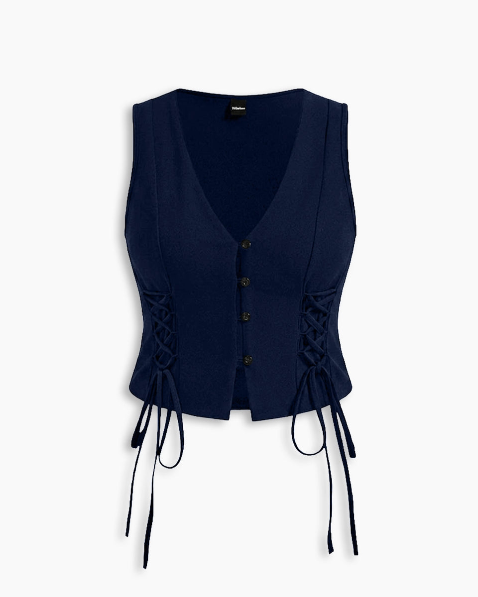 Cross Tie Strap Side Strap Crop Tank Top Curve and Plus In Navy Cross Tie Strap Side Strap Crop Tank Top Curve and Plus In Navy