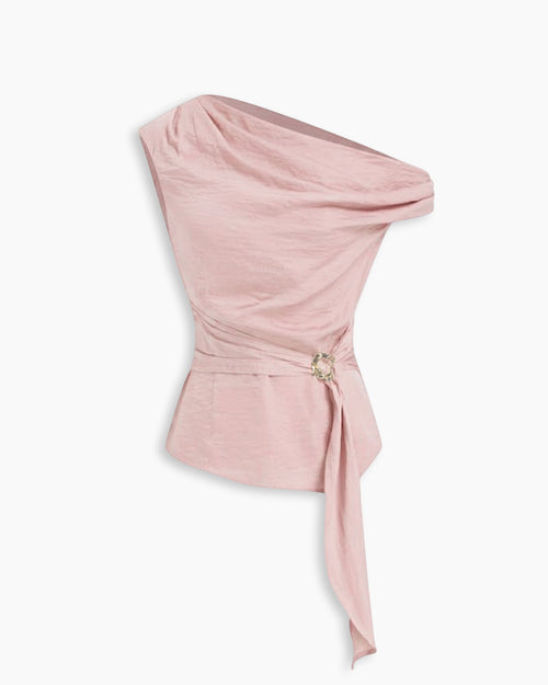 Asymmetrical Neck Top with Metal Detail in Dusty Pink