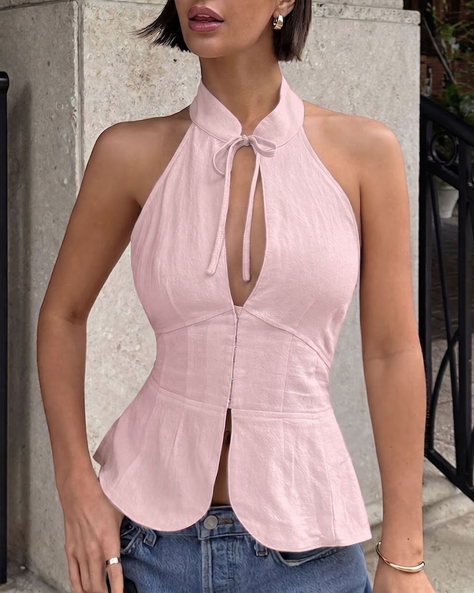 Halter Neck Keyhole Tie-Up Top in Dusty Pink- Littlebox India