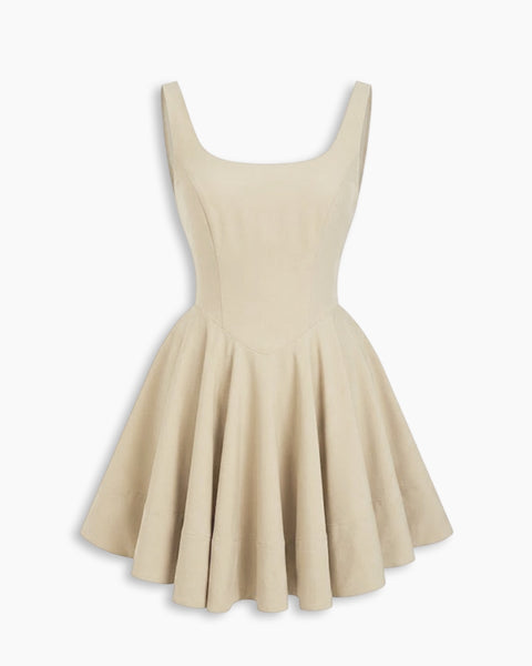 Scoop Neck Sleeveless Flared Hem Mini Dress in Cream