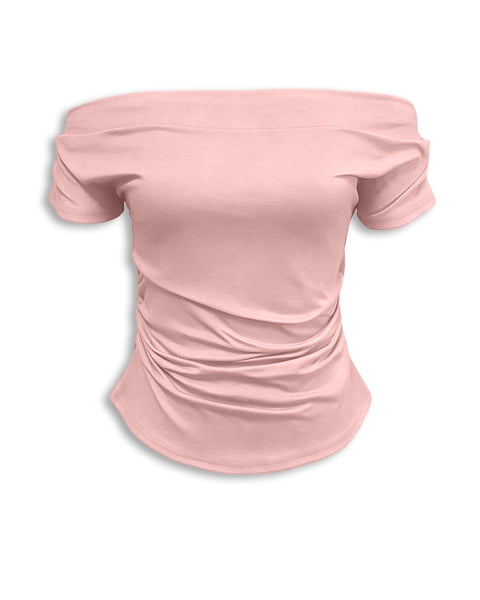 Half Sleeve Ruched Fitted Top in Baby Pink