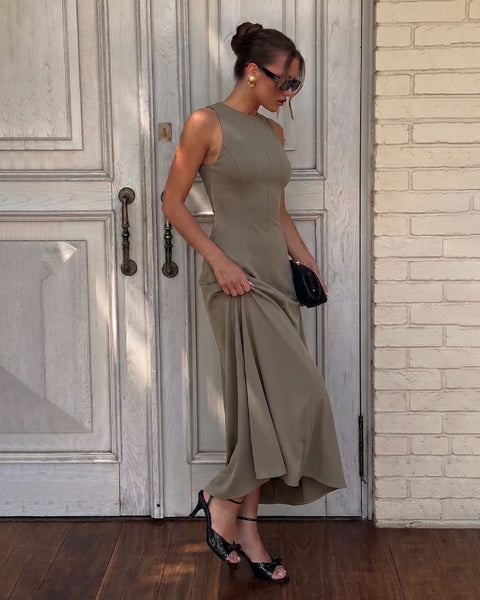 Racerback Round Neck Sleeveless Maxi Dress in Mocha Brown