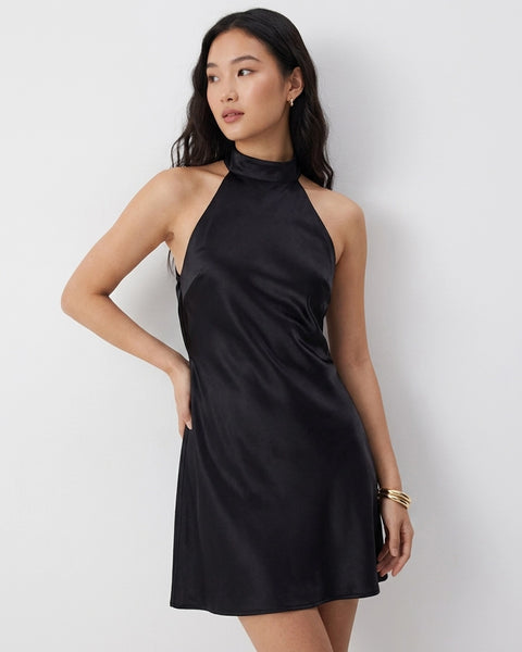 Halter Neck Satin Mini Dress in Cocoa Brown