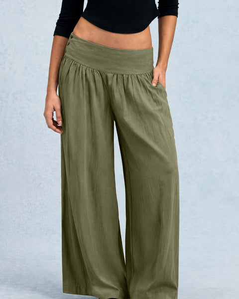 High Waist Flowy Wide Leg Trousers in Sage Green