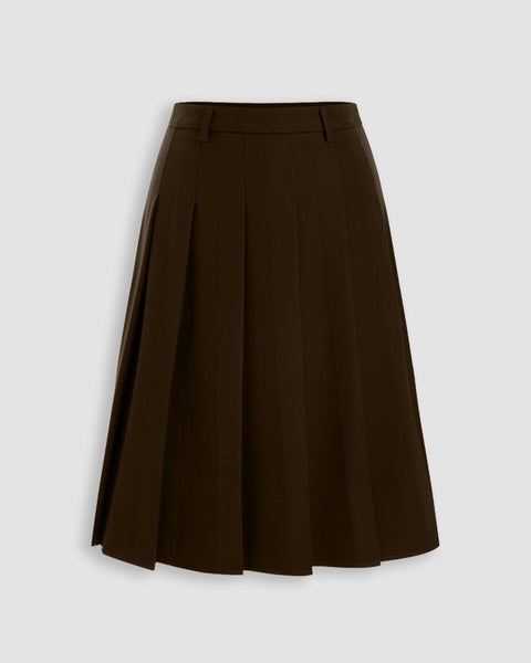 Pleated A-Line Mini Skirt in Cocoa Brown