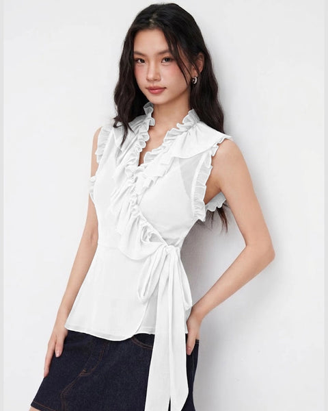 Trim Knotted See-through Tank Top in Classic White