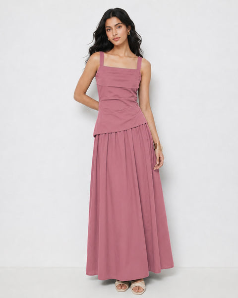 Spaghetti Strap Fit & Flare Maxi Dress in Blush Pink