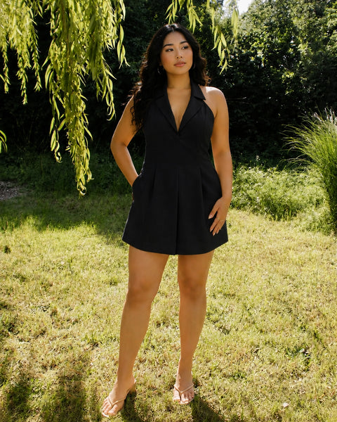 Collared Halter A-Line Mini Dress Curve and Plus in Classic Black