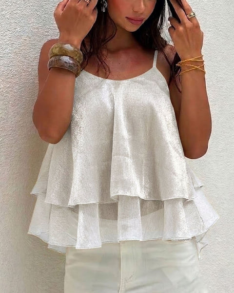 Layered Ruffle Cami Top in Classic White