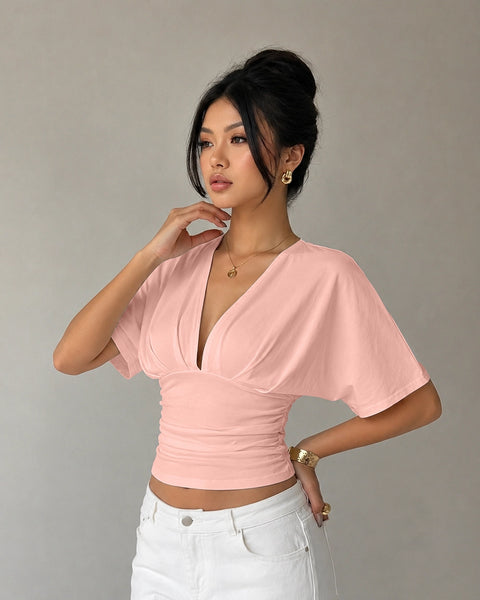 Blouson Ruched Waist Top in Powder Pink