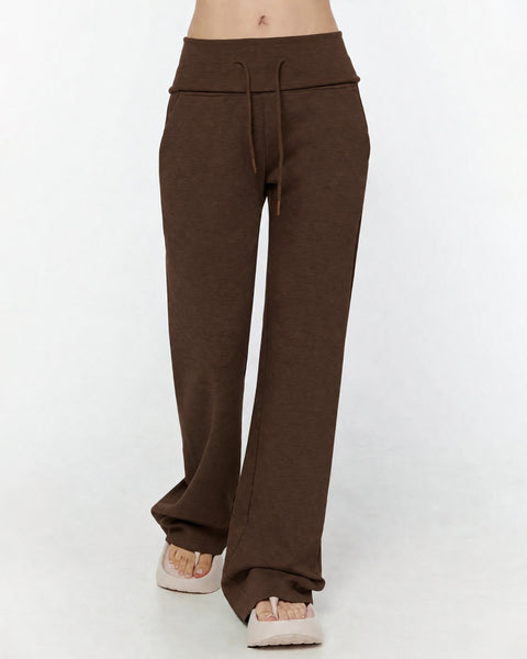 Casual Drawstring Wide Leg Trousers in Coffee Brown