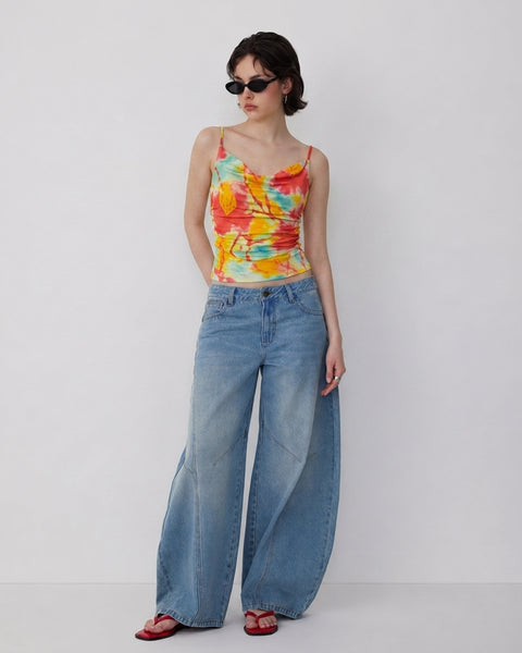 Abstract Print Cowl Neck Cami Top in Mustard Yellow and Multi