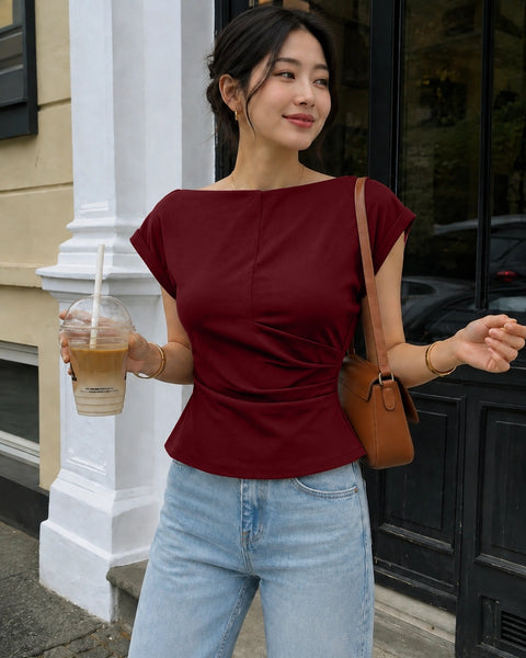 Asymmetric Wrap Waist Sleeveless Top in Merlot