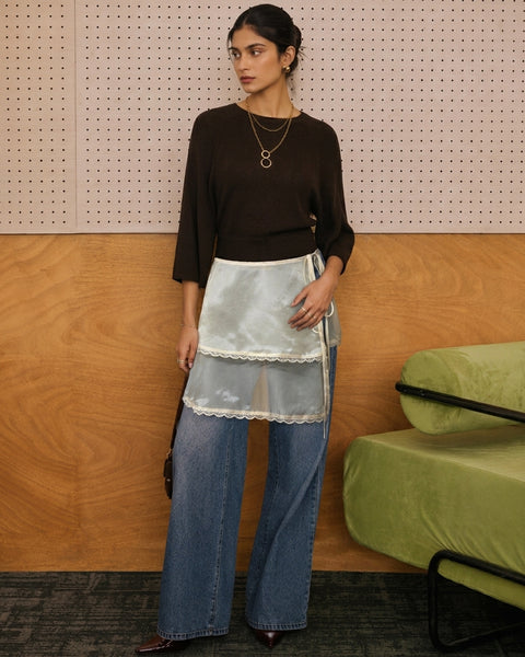 Layered Tie Waist Mini Wrap Skirt in Beige