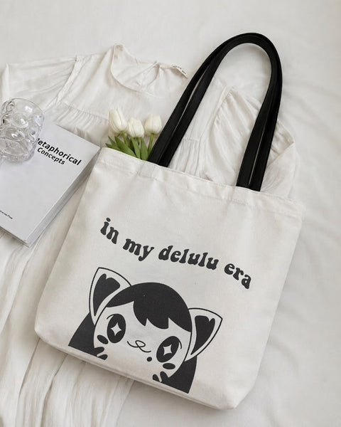 Cat Graphic Canvas Tote Bag in Off-White