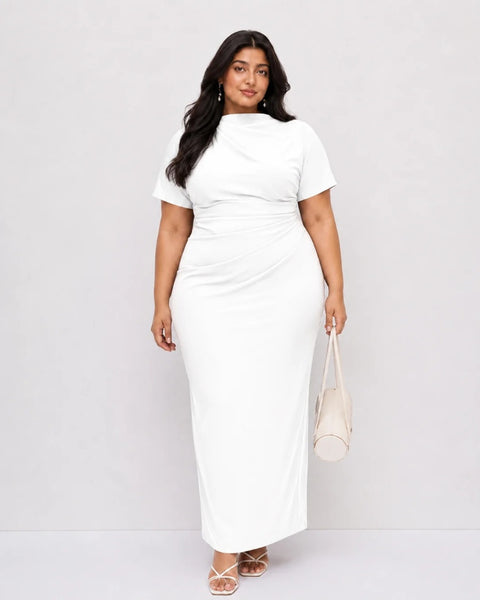 Ruched Boat Neck Dress Curve and Plus in Classic White